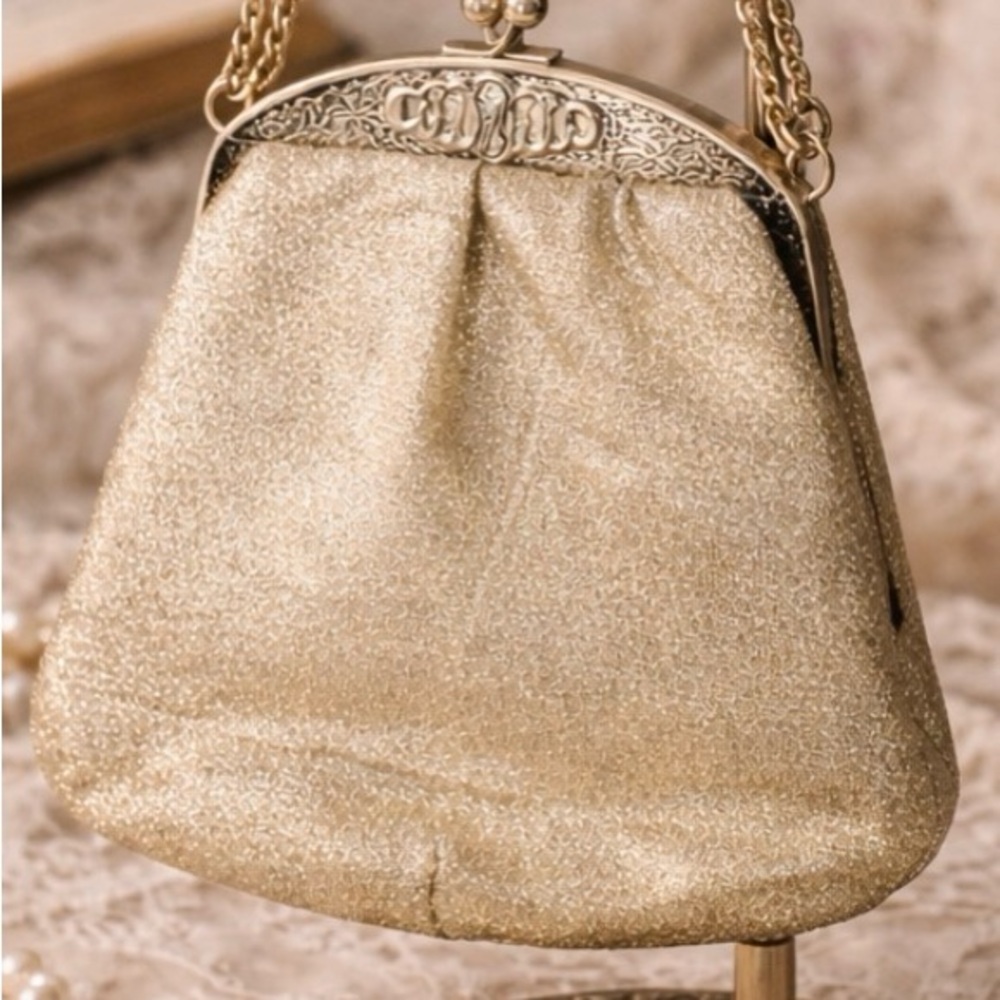 Vintage Gold Shimmer - Evening Clutch Bag-  gold chain